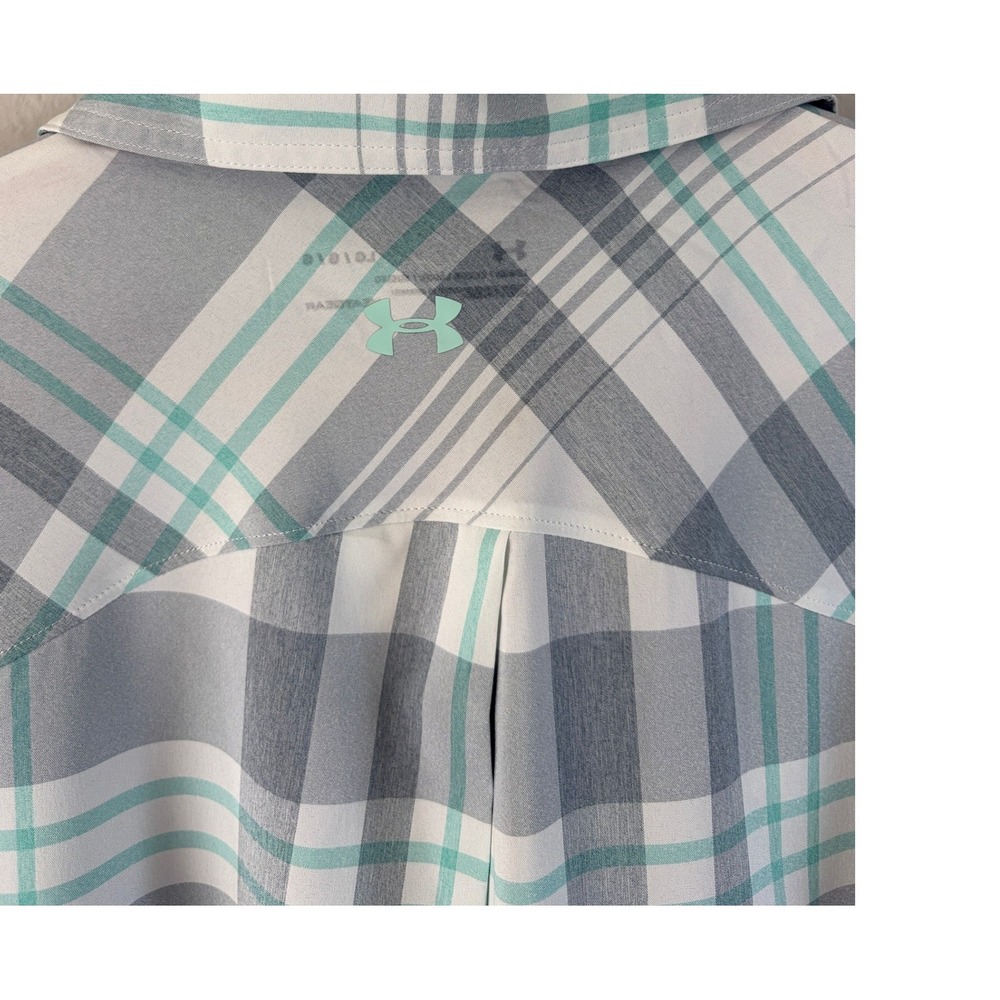 NWT Under Armour Womens Plaid HeatGear Button Down Shirt Large Hiking Sporty - Picture 5 of 8